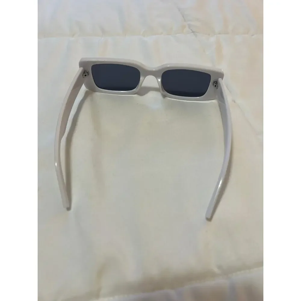 Retro White Rectangle Sunglasses‎ Thick Frame Chunky Vintage Style Trendy Shades
